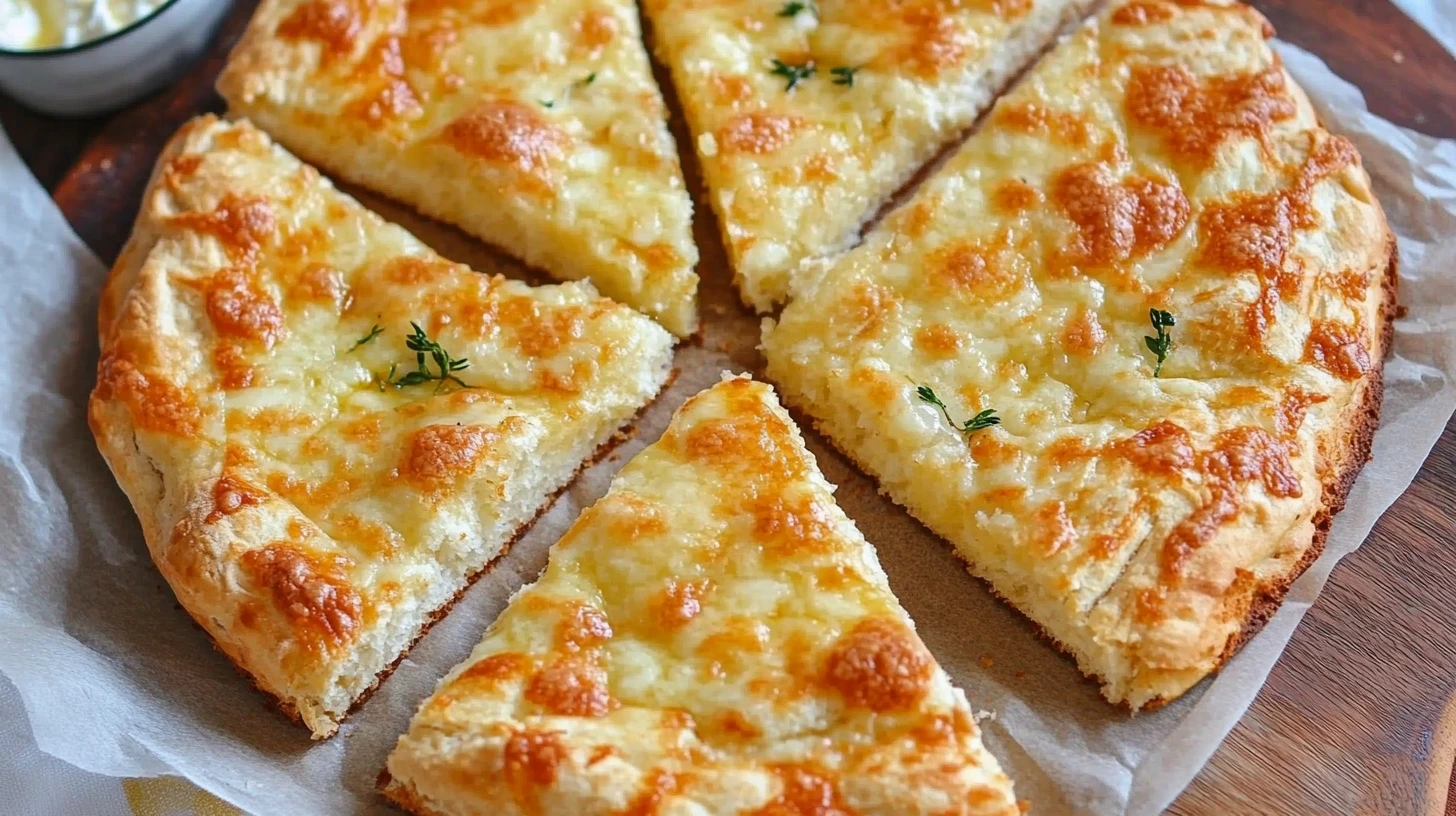 Freshly baked loaf of cottage cheese bread with golden crust